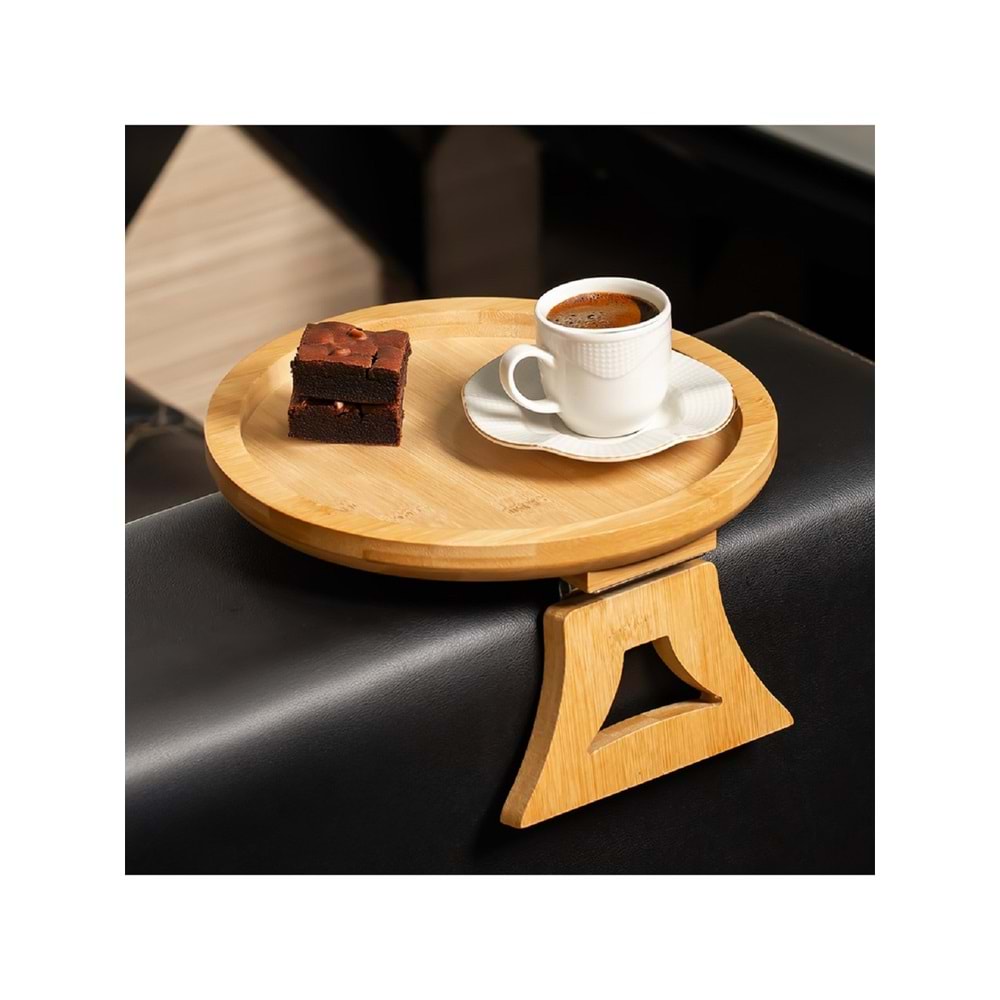 Doğal Bambu Yuvarlak Koltuk Tepsisi/Sehpası