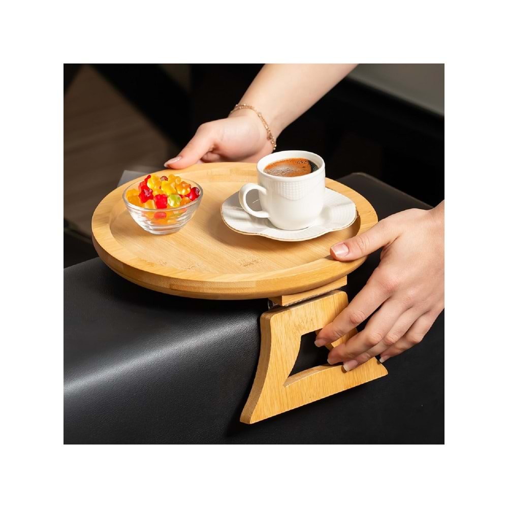 Doğal Bambu Yuvarlak Koltuk Tepsisi/Sehpası