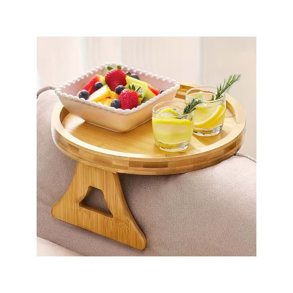 Doğal Bambu Yuvarlak Koltuk Tepsisi/Sehpası