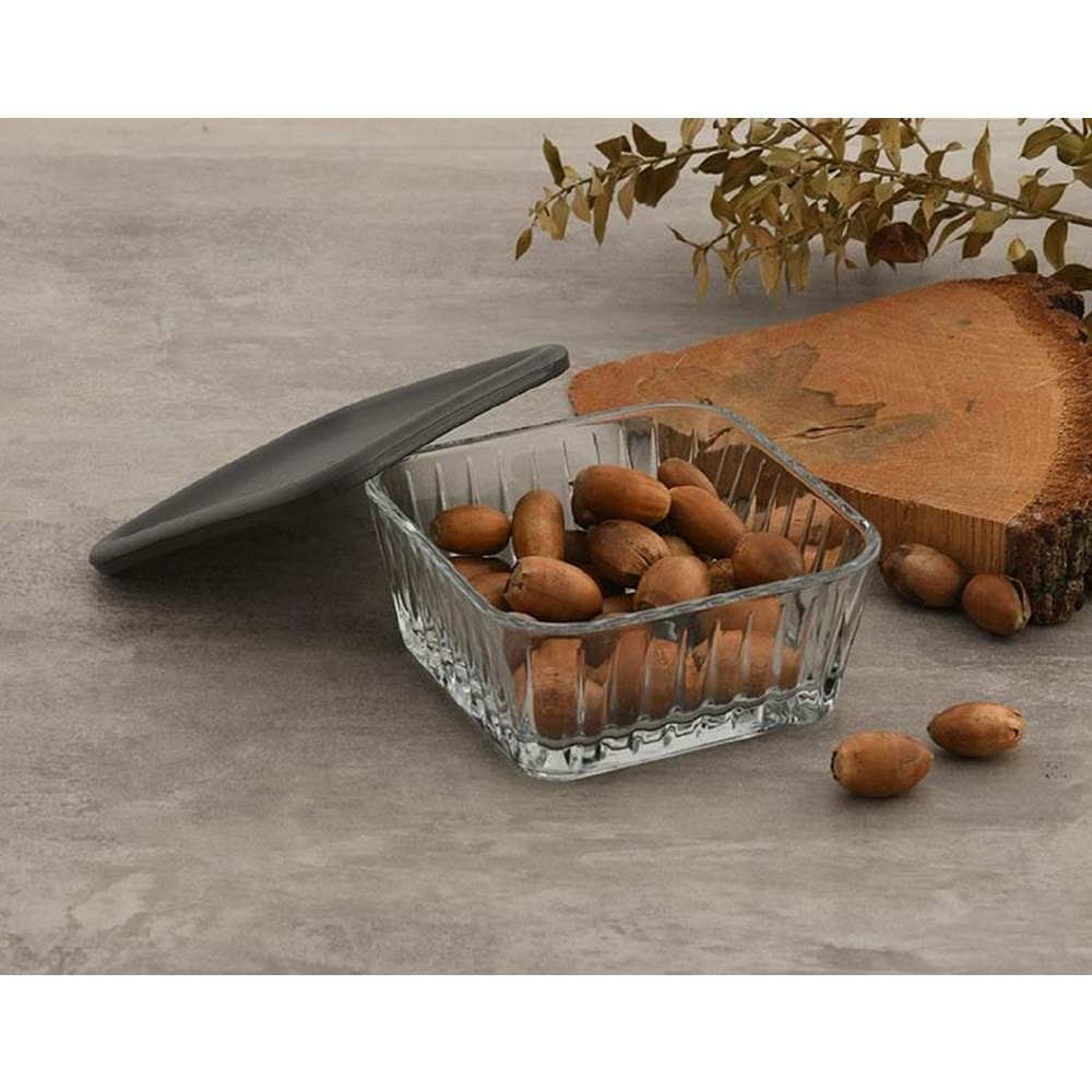 Frezya Gri Kapaklı 8'li Cam Kase (Çerezlik-Kahvaltılık)