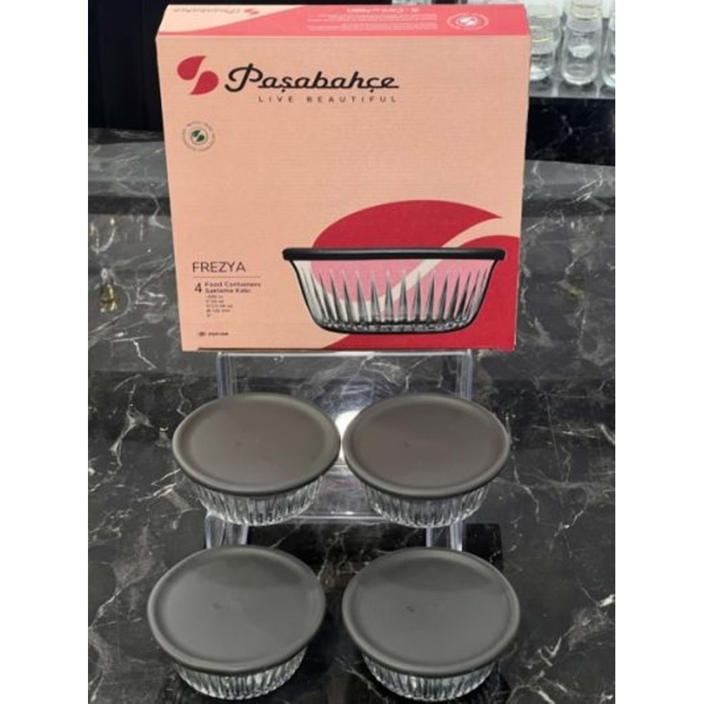 Frezya Gri Kapaklı 4'lü Cam Kase (Çerezlik-Kahvaltılık) 330 cc