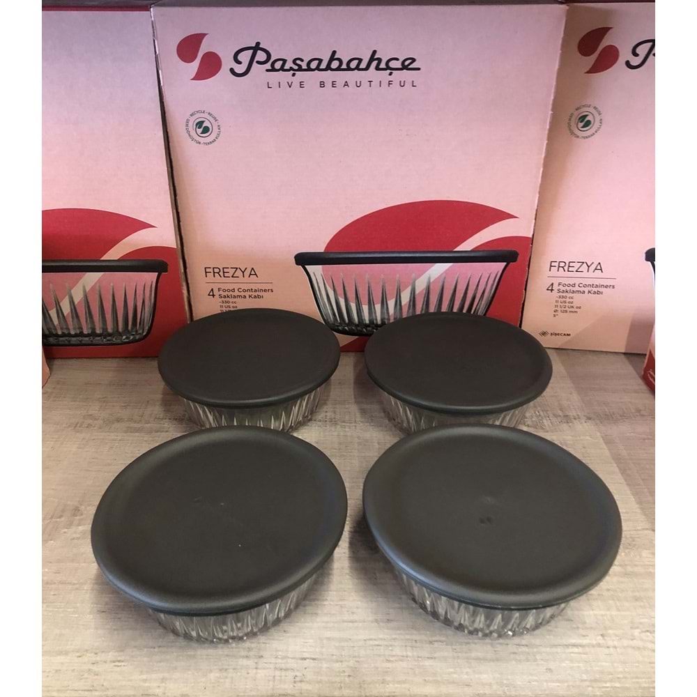 Frezya Gri Kapaklı 4'lü Cam Kase (Çerezlik-Kahvaltılık) 330 cc