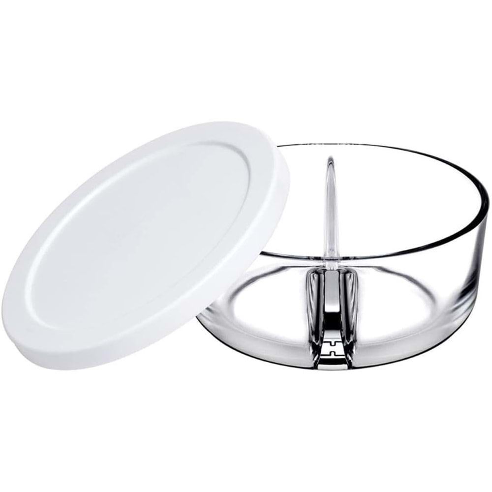 İki Bölmeli Kapaklı Cam Kahvaltılık Saklama Kabı - Beyaz Kapaklı -2 Adet -785 cc