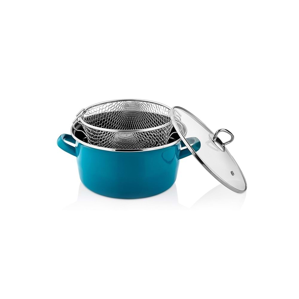 Emaye 22 cm Kızartma Tenceresi (Fritöz) Yeşil