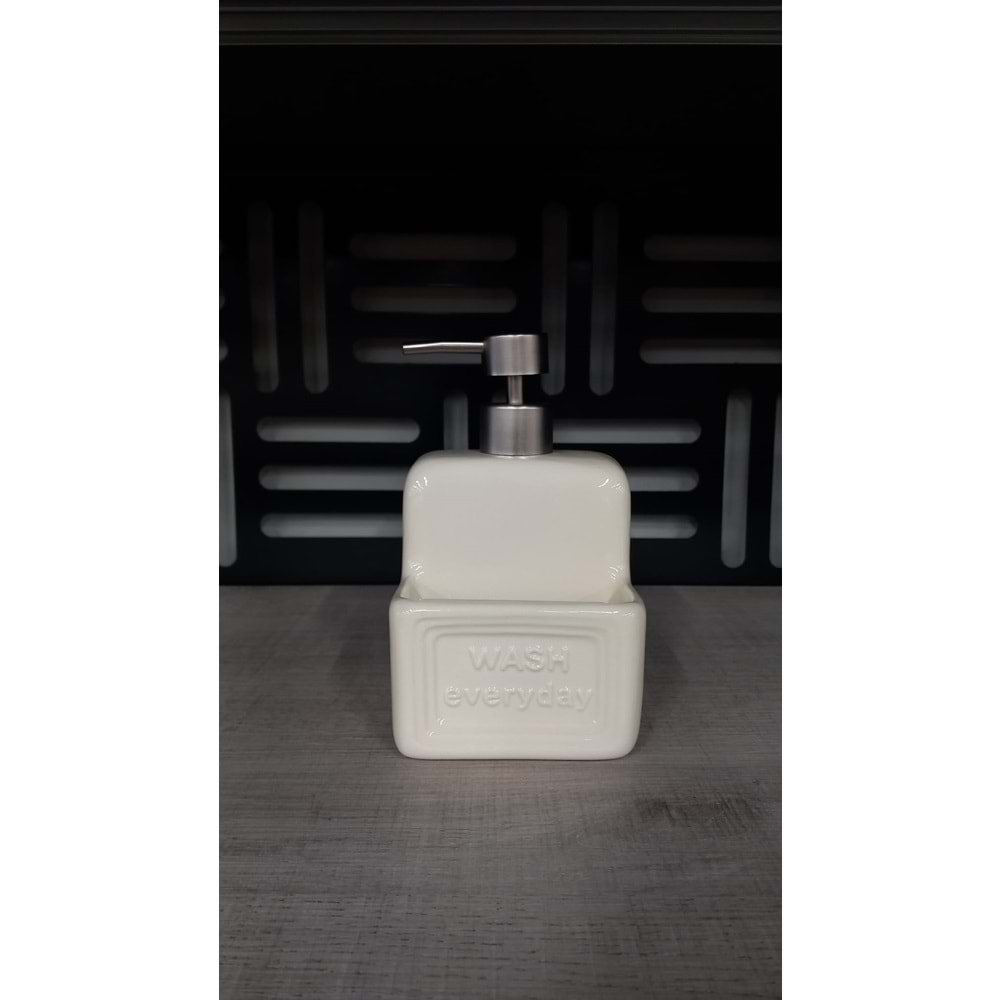 Süngerlikli Seramik Sıvı Sabunluk&Deterjanlık Wash-Krem -1