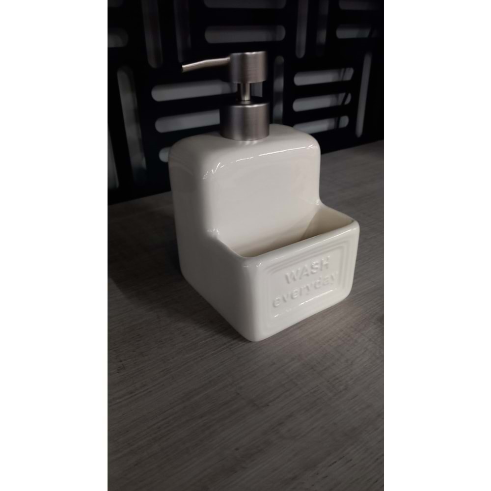 Süngerlikli Seramik Sıvı Sabunluk&Deterjanlık Wash-Krem -1
