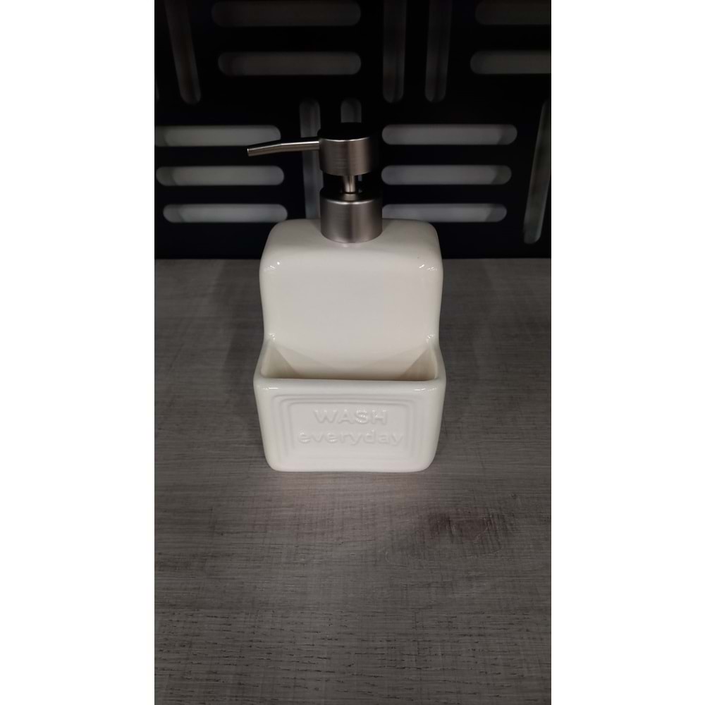 Süngerlikli Seramik Sıvı Sabunluk&Deterjanlık Wash-Krem -1