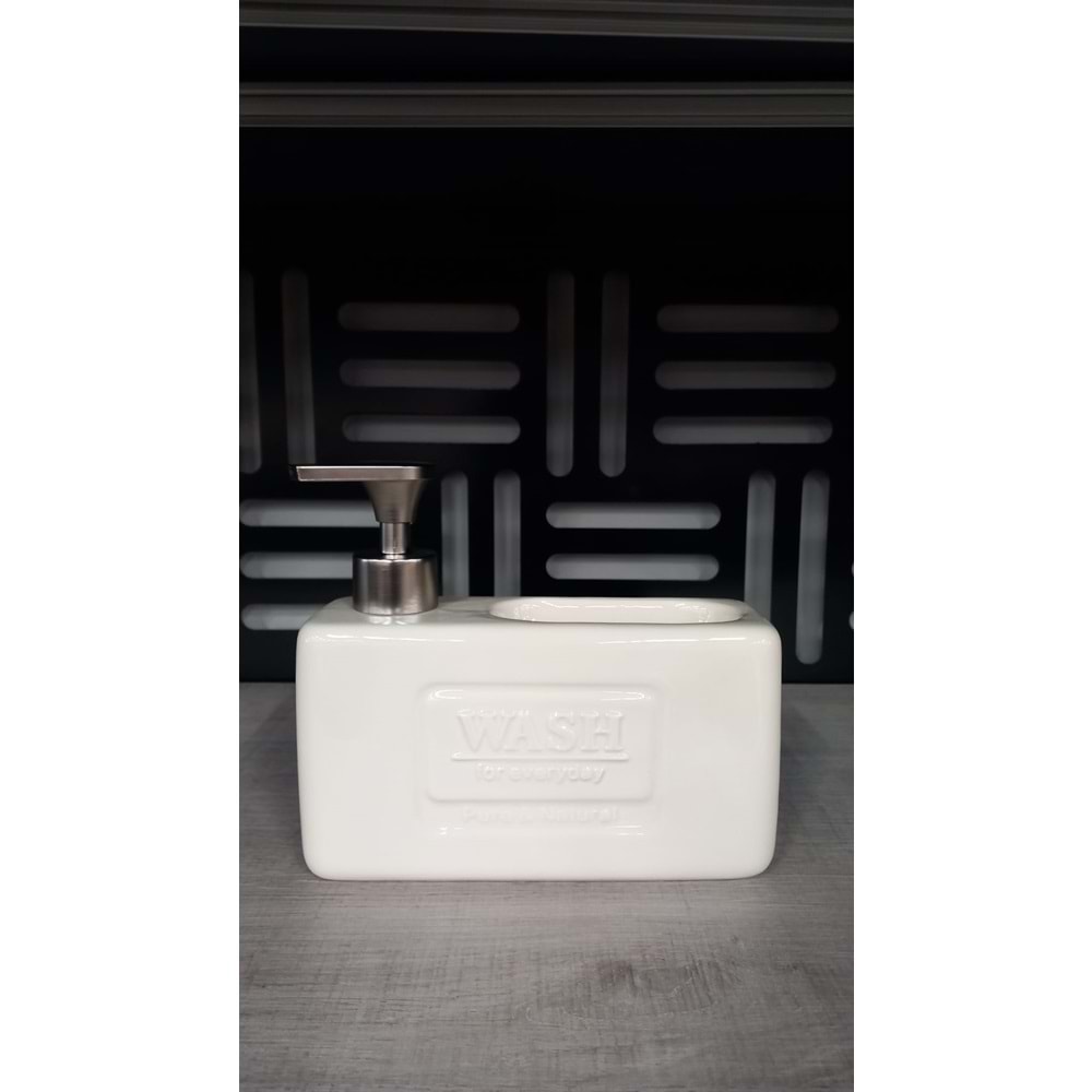 Süngerlikli Seramik Sıvı Sabunluk&Deterjanlık Wash-Krem -2