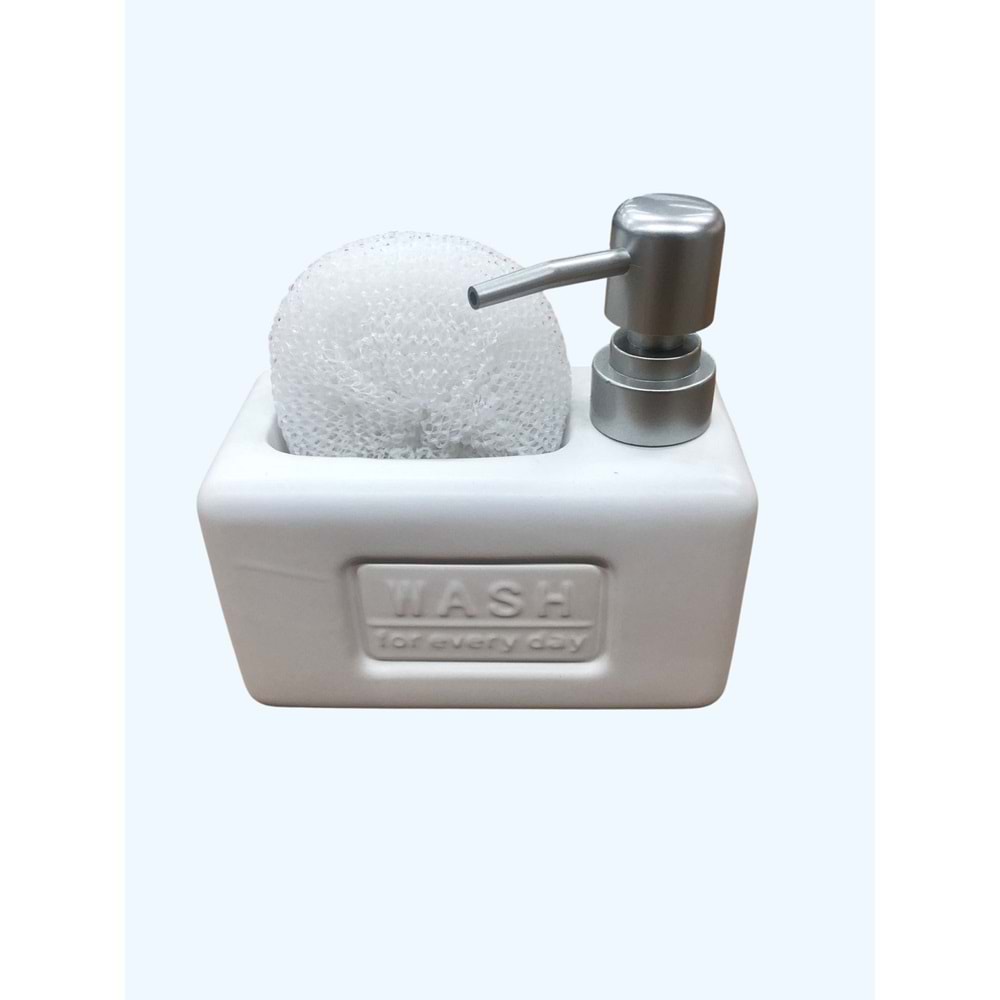 Süngerlikli Seramik Wash - Sıvı Sabunluk&Deterjanlık Beyaz