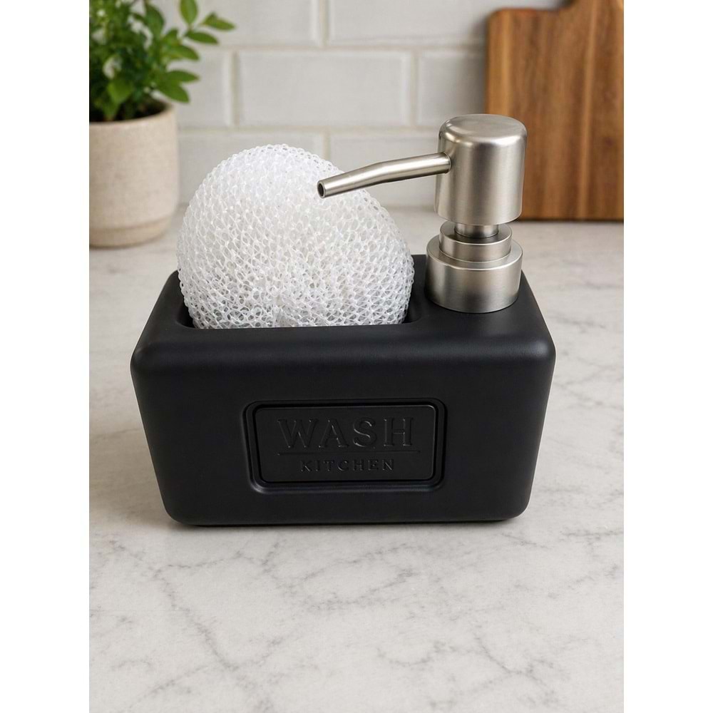 Süngerlikli Seramik Wash - Sıvı Sabunluk&Deterjanlık Siyah