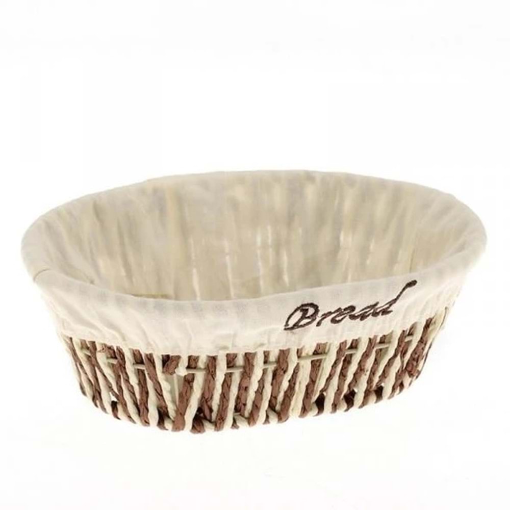 Hasır Ekmek Sepeti Oval - Bread Nakışlı -Krem