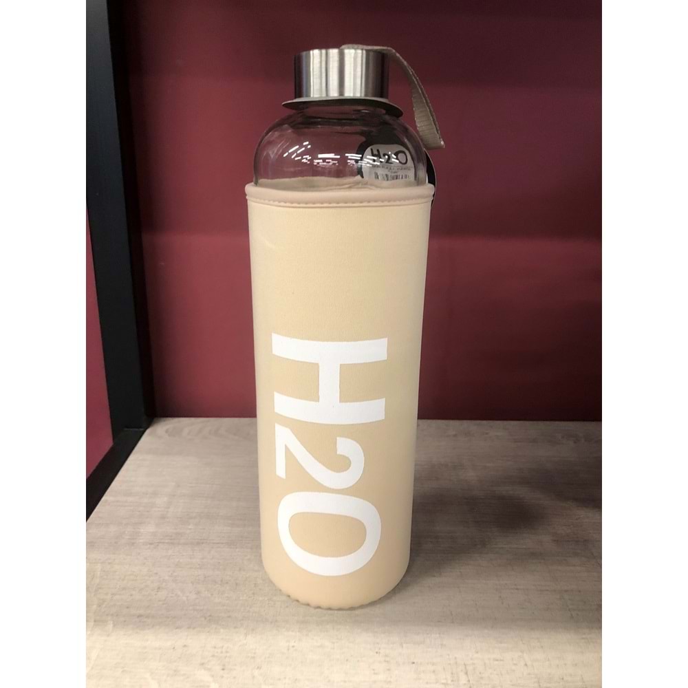 H2O Kılıflı Cam Matara 1 LT (1000 ml) Bej