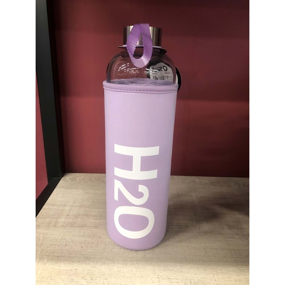 H2O Kılıflı Cam Matara 1 LT (1000 ml) Lila