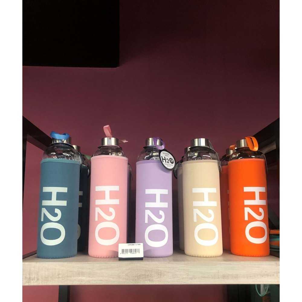 H2O Kılıflı Cam Matara 1 LT (1000 ml) Mavi