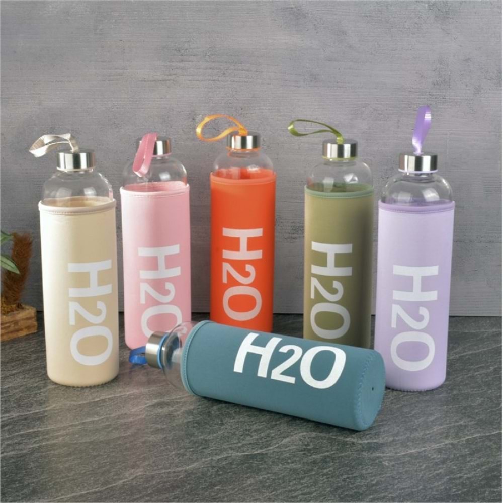 H2O Kılıflı Cam Matara 1 LT (1000 ml) Turuncu
