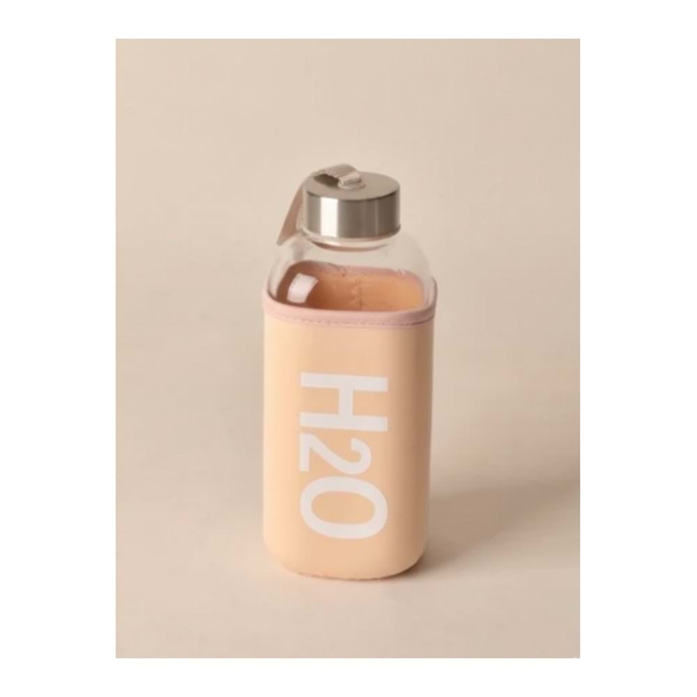 H2O Kılıflı Cam Matara 530 ml Krem