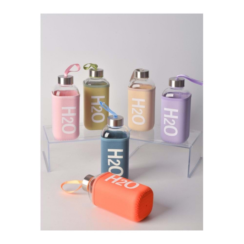 H2O Kılıflı Cam Matara 530 ml Krem