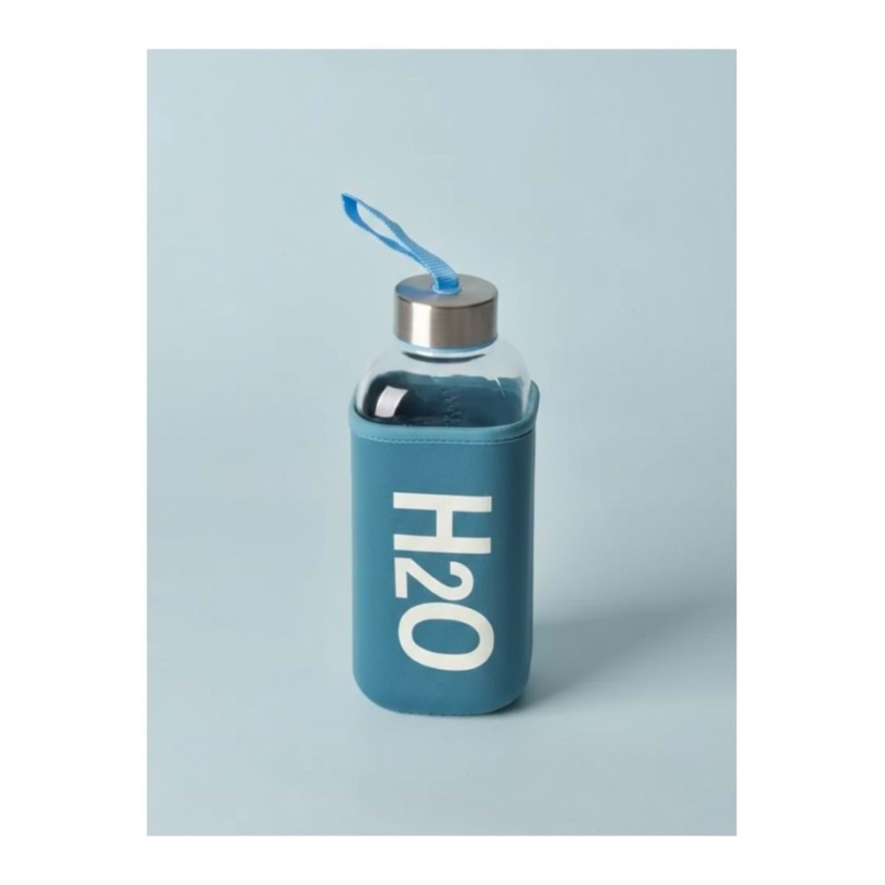 H2O Kılıflı Cam Matara 530 ml Mavi