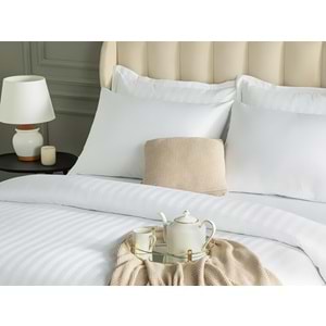 Nevresim Takımı Çizgili Saten Çift Kişilik Beyaz