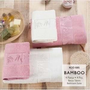 Romans Bambu 4lü Banyo Havlu Takımı Pembe/Krem