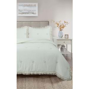 Perla Çift Kişilik Nakışlı Yatak Örtüsü Takımı - 240x260 cm - Günlük ve Çeyizlik - Krem