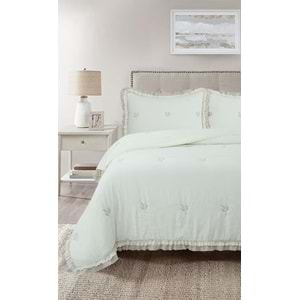 Perla Çift Kişilik Nakışlı Yatak Örtüsü Takımı - 240x260 cm - Günlük ve Çeyizlik - Krem