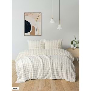 Kürk Yatak Örtüsü Seti Çift Kişilik Krem 3 Parça