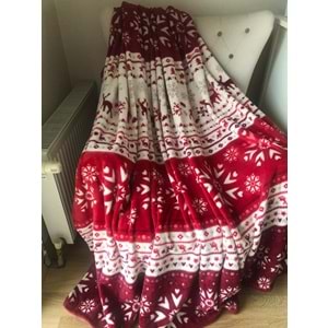 Yılbaşı Temalı Çift Kişilik 200x220 cm Polar Soft Battaniye Bordo Kırmızı Beyaz