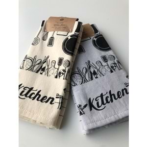 Kitchen 4'lü Mutfak Havlusu 40x60 cm -Krem Gri