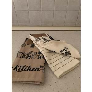 Kitchen 4'lü Mutfak Havlusu 40x60 cm -Krem Kahve