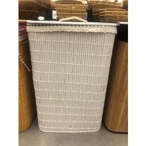 Rattan Katlanabilir Dikdörtgen Çamaşır Sepeti -Beyaz