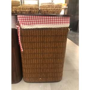 Rattan Katlanabilir Dikdörtgen Çamaşır Sepeti -Kahverengi