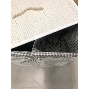 Rattan Katlanabilir Dikdörtgen Çamaşır Sepeti -Çift Bölmeli Beyaz