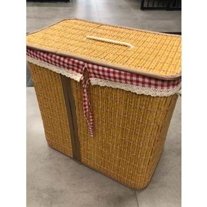 Rattan Katlanabilir Dikdörtgen Çamaşır Sepeti -Çift Bölmeli Naturel