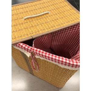 Rattan Katlanabilir Dikdörtgen Çamaşır Sepeti -Çift Bölmeli Naturel