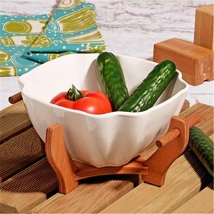 Ahşap Standlı Kare Salata ve Sunum Kasesi