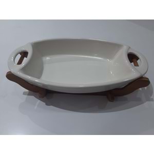 Ahşap Standlı Seramik Kulplu Gondol Fırın ve Sunum Kabı