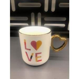 Özel Tasarım Porselen Kalp Kupa Yaldızlı -3 -380 ml