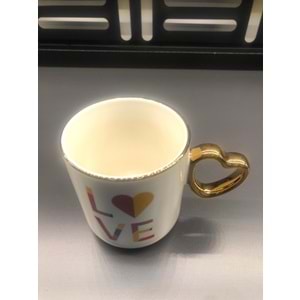 Özel Tasarım Porselen Kalp Kupa Yaldızlı -3 -380 ml