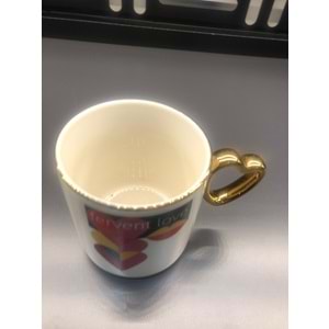Özel Tasarım Porselen Kalp Kupa Yaldızlı -4-380 ml