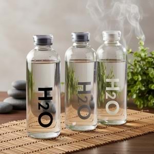 Borosilikat Cam Matara Siyah H2O Desenli 1litre