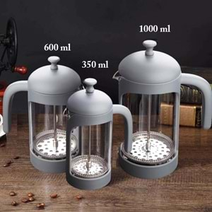 French Press Yuvarlak Kapak Gri Gövde -600 ml