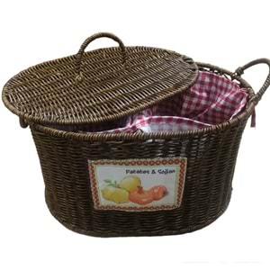 Rattan Hasır Bölmeli Kapaklı Sebzelik - Patates Soğan Sebze Sepeti