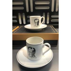 Atatürk Portreli -Porselen 2'li Kahve Fincan Seti