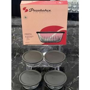 Frezya Gri Kapaklı 4'lü Cam Kase (Çerezlik-Kahvaltılık) 330 cc