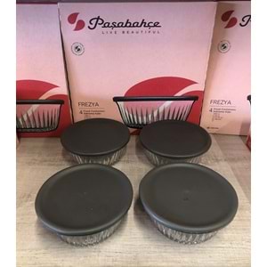 Frezya Gri Kapaklı 4'lü Cam Kase (Çerezlik-Kahvaltılık) 330 cc