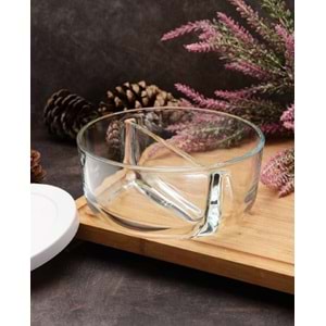 İki Bölmeli Kapaklı Cam Kahvaltılık Saklama Kabı - Beyaz Kapaklı -2 Adet -785 cc