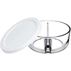 İki Bölmeli Kapaklı Cam Kahvaltılık Saklama Kabı - Beyaz Kapaklı -2 Adet -785 cc