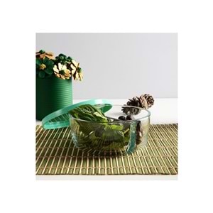 İki Bölmeli Kapaklı Cam Kahvaltılık Saklama Kabı - Yeşil Kapaklı -2 Adet -785 cc