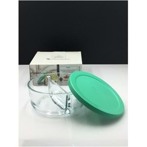 İki Bölmeli Kapaklı Cam Kahvaltılık Saklama Kabı - Yeşil Kapaklı -2 Adet -785 cc